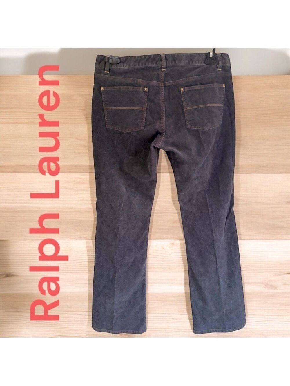 Ralph Lauren- women’s 12x32 premium dark gray corduroy. Boot cut has stretch EUC